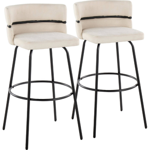 Cinch 30" Swivel Bar Stool in Black Metal & Cream Fabric w/ Black Footrest (Set of 2)